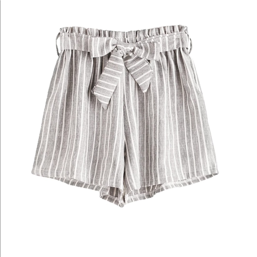 Grey and white striped tie shorts